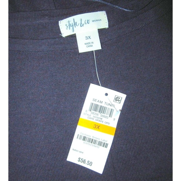 STYLE & CO Woman NWT Womens Plus 3X 22 24 Purple Plum Sweater Dolman Sleeves New - Picture 2 of 2